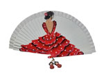 Abanico de Madera Pintado a Mano Diseño Flamenca Vestido Rojo Lunar Blanco 21.488€ #5032854133